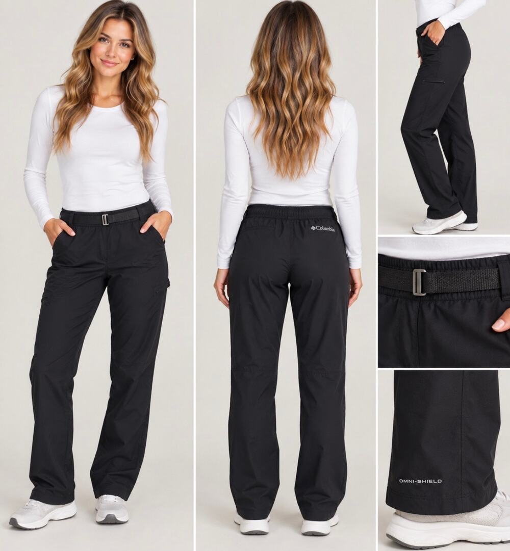 Columbia Omni-Freeze Omni-Shield Black Hiking Pants Belted Outdoor Size L
